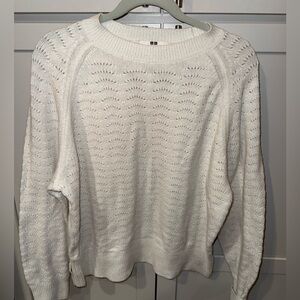 Uniqlo White Pointelle Knit Sweater | Scallop Texture | Soft Balloon Sleeves | L